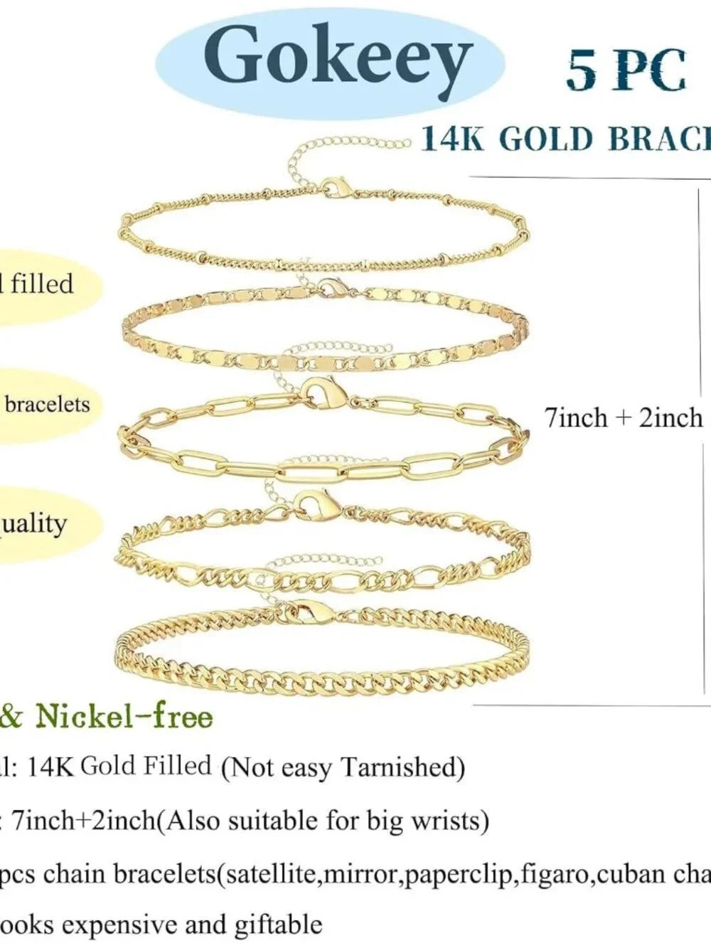 Gold Bracelets Set for Women Non Tarnish Trendy,14K Gold Plated Dainty Stackable - Picture 5 of 10